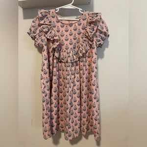 Pink Chicken Pink and Blue Patterned Kids Dress